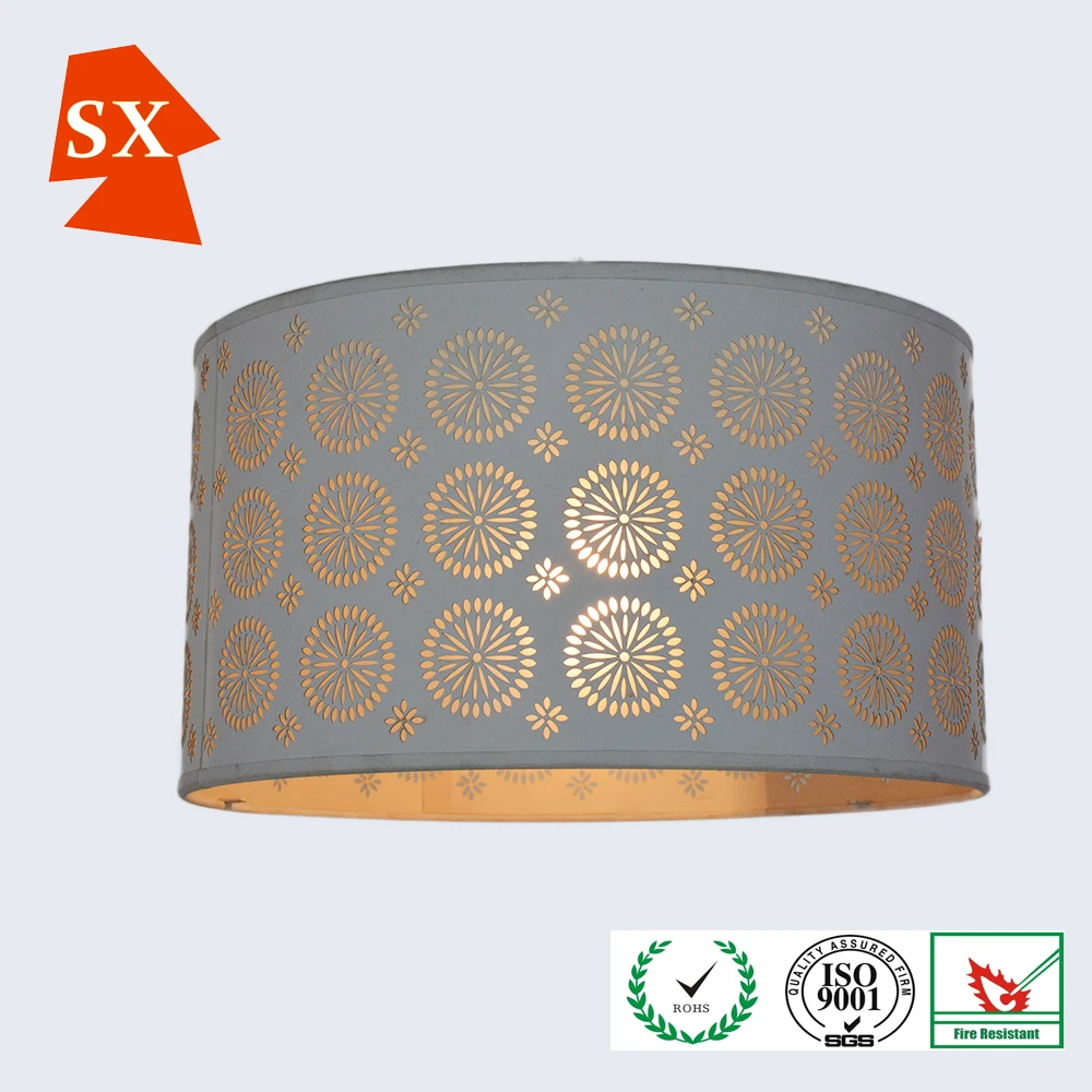 Attractive Teal Blue Round Lining Fabric Cut Out Holes Metal Light Lamp