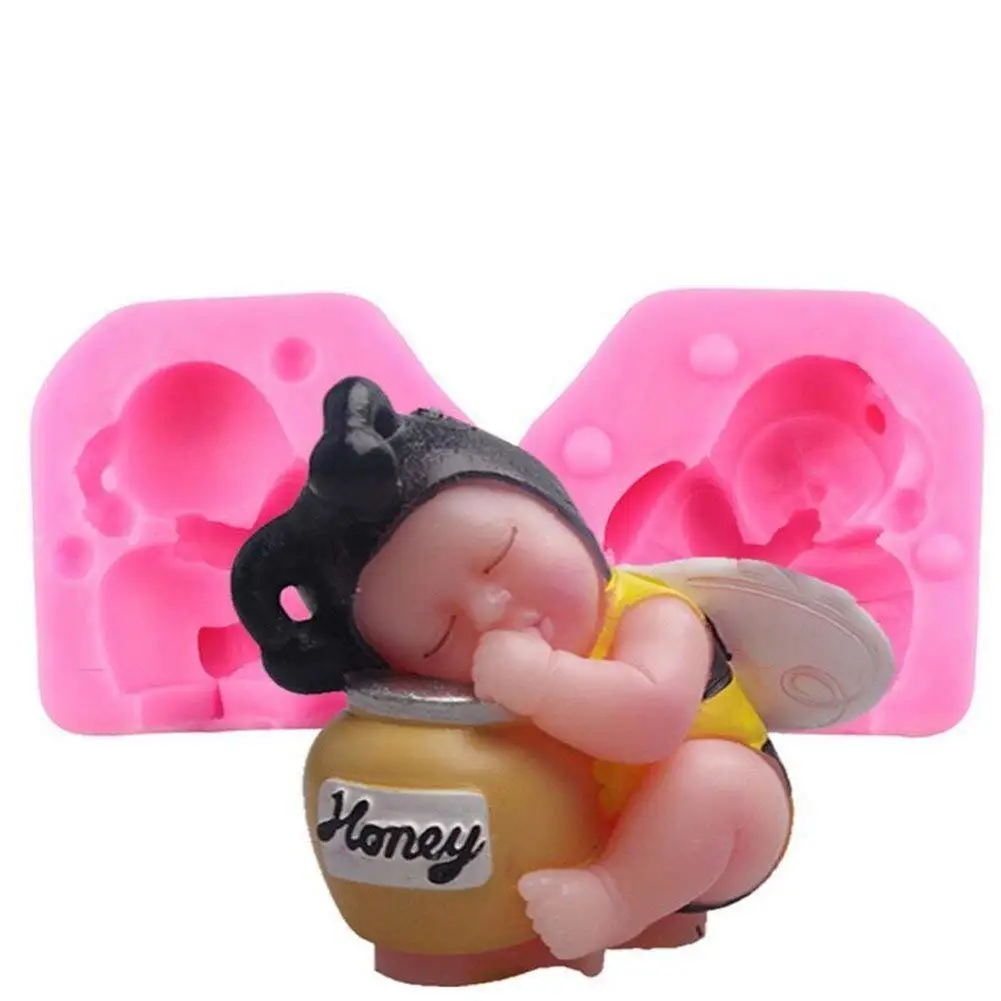 VALINK 3D Sleeping Bee Baby Birthday Cake Resin Clay Candle Molds Silicone Soap Mould Fondant Cake Decorating Tools,Chocolate Jelly Candy Pasrty Making Mould, DIY Baking Tray Bakeware Mould Tools