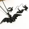 Black bat halloween necklace earrings ring gothic bat necklace Alloy Material Spooky, Rockabilly, Goth, Horror Jewelry Set
