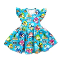 

2019 new design cartoon printed baby girls dress sleeveless baby girl ruffle kid summer cotton dress