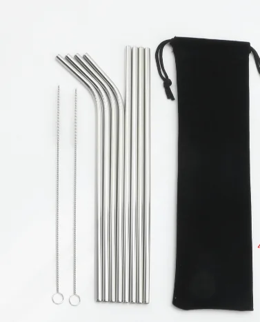 

BPA Free Set of 8 Drinking Metal Straws for Beverage 10inch Stainless Steel Straw Drinking(4 straight+4 bent+2 cleaner), Custom pantone colors