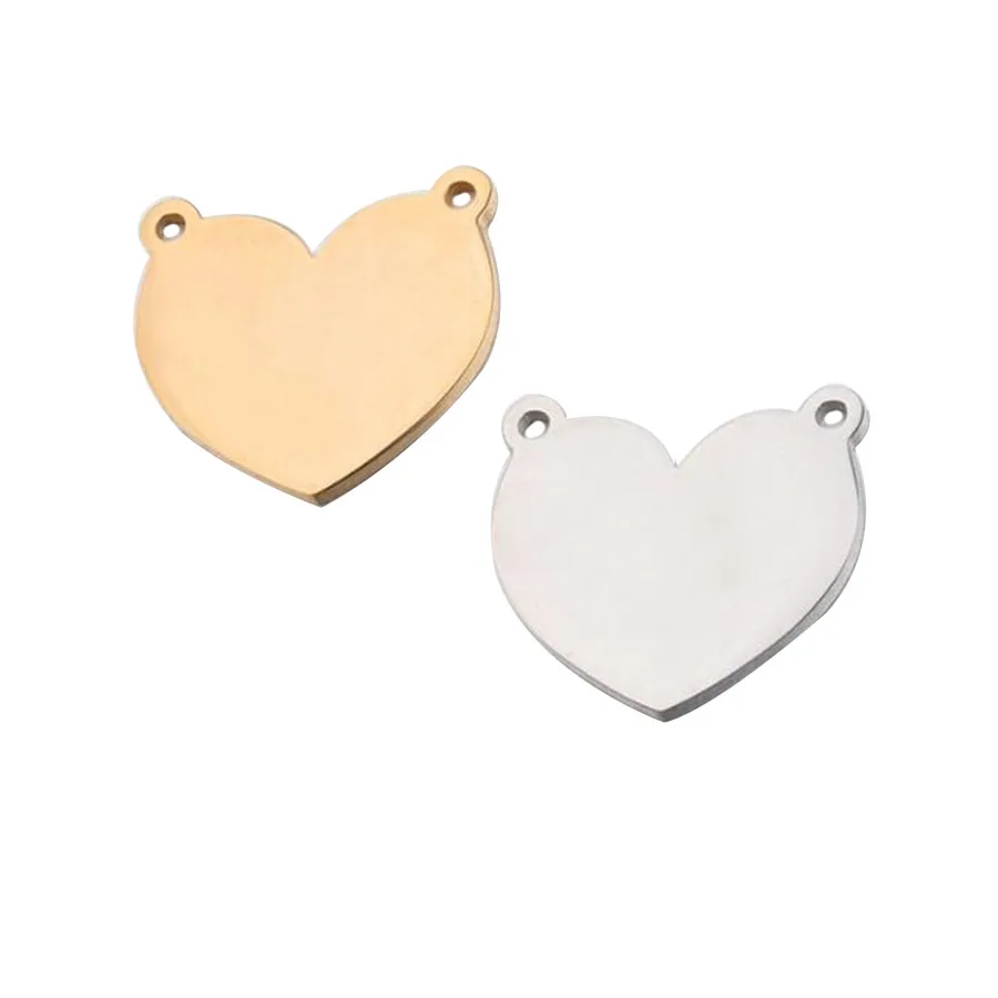 

Trendy Blank Engravable Logo Gold Plated Custom Connector Love Heart Charms Pendant