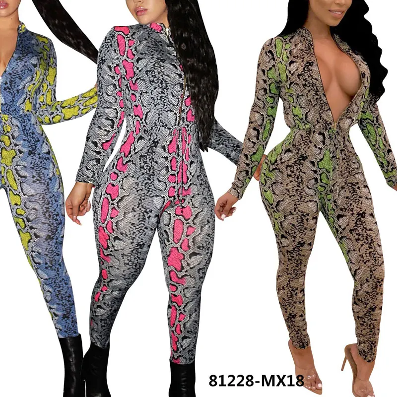 

81228-MX18 3 colors one piece skinny zipper jumpsuit printed