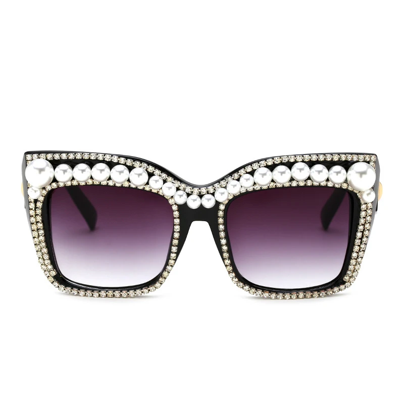 

Fashion Brand Designer Vintage Luxury Rhinestone Pearl Square Sunglasses Women Ladies Elegant Trend Sunglasses (KSG036), 1 colors