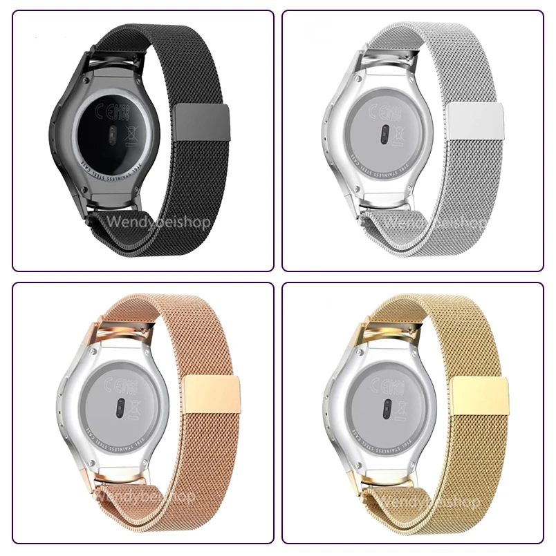 

CARLYWET Mesh Milanese Loop Steel Bracelet Wrist Watch Band Strap with Adapter Connector For Samsung Gear S2 R720, Silver/black/gold/rose gold