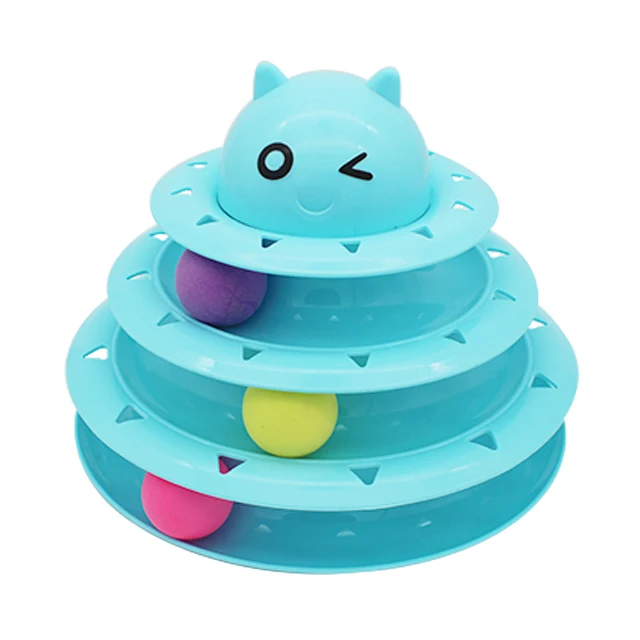 

Cat Toy Roller Cat Toys 3 Level Towers Tracks Roller with Three Colorful Ball Interactive Kitten Fun Puzzle Toys, Green/blue/pink