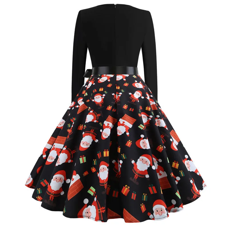 

Lovely Reindeer Print Patter Autumn Winter New Fashion Knee Length Skater Dress Women, N/a