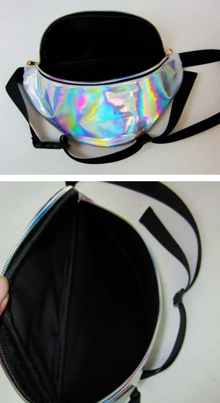 wholesale girl transparent waist bag neon laser holographic glitter pvc clear fanny pack.jpg