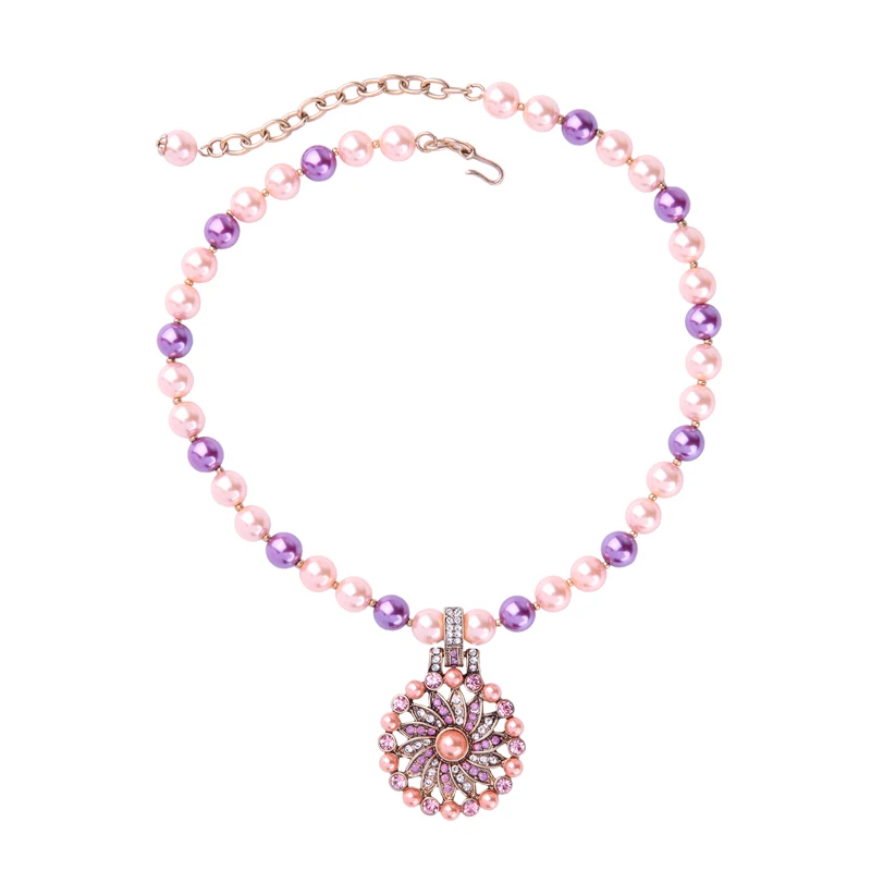 

xl00733b Qingdao Kiss Me Purple Resin Necklace Jewelry Acrylic Pearl Beaded Flower Crystal Choker Pendant Custom Necklace, As picture