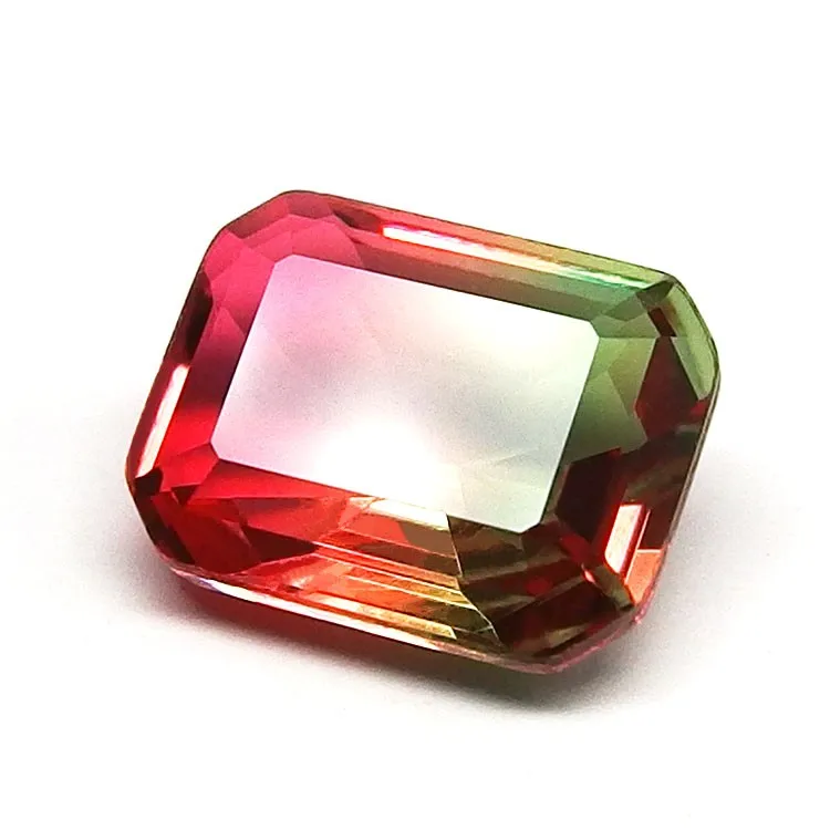 Synthetic Watermelon Tourmaline Emerald Cut Glass Gems Bicolor