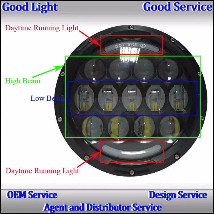 Auto Led Lighting System 7 Inch Dot High Low Beam 85w Offroad For Led