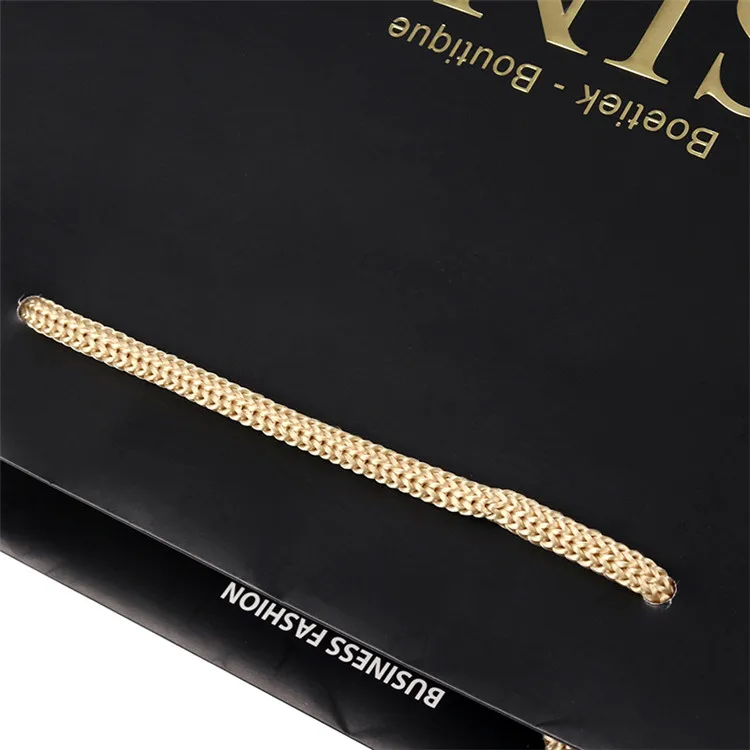 Wholesale Custom Fashional Design Printing Folding Gift Black Shopping Paper Bag