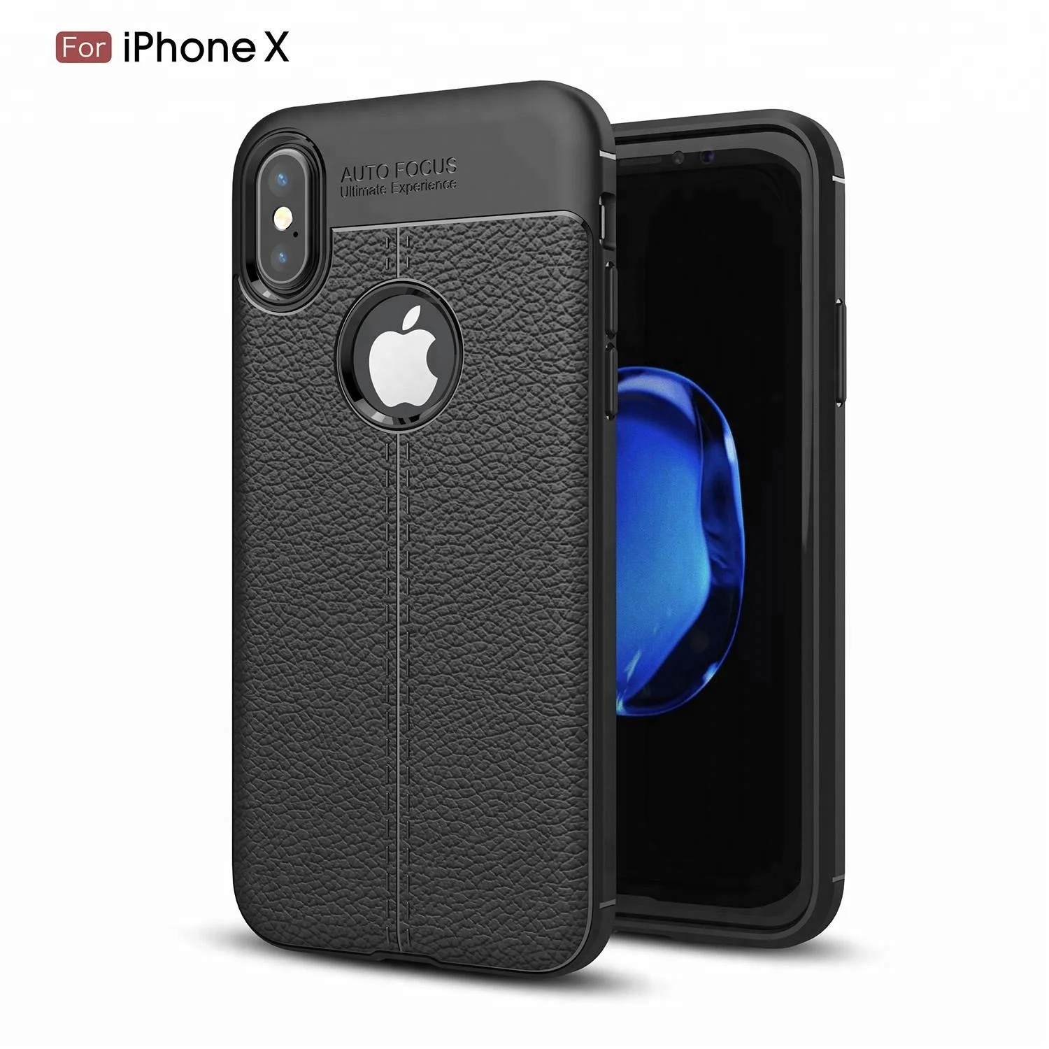 Mobile phone accessories soft litchi tpu case for iphone x 8 7 6 auto focus case phone cover