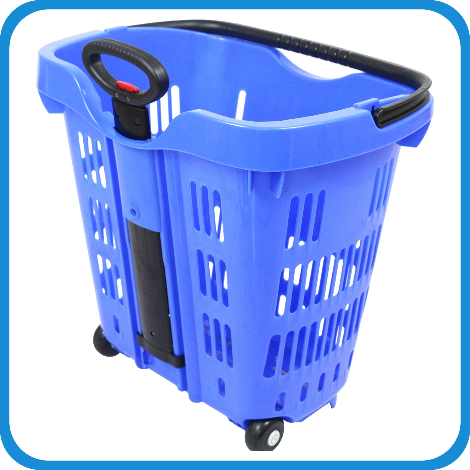 40lplastic Supermarket Rolling Basket(2 Wheels) Plastic Basket Food