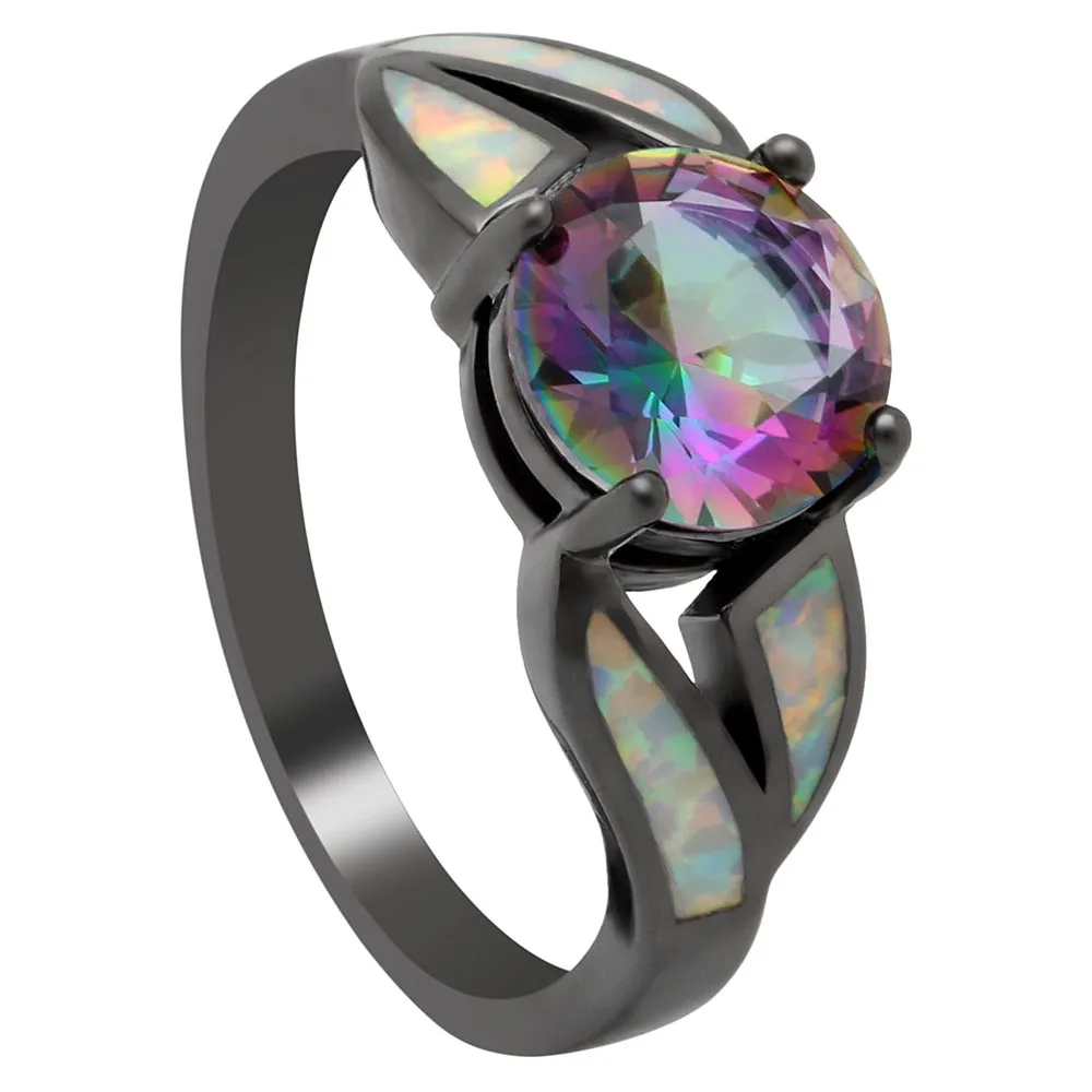 

Fashion trendy drop shipping black AAA rainbow zircon women engagement smart opal ring, N/a