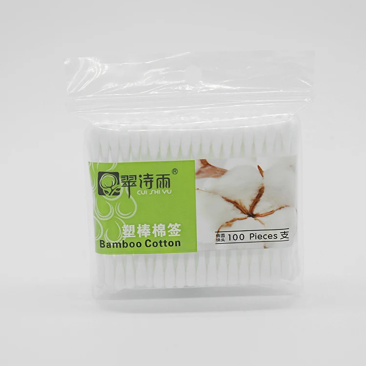 

cheaper plastic rod double head bulk cotton swab for daily care, White