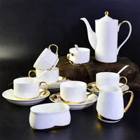 

Wholesale and retail 15 pcs royal fine bone china ceramic gold rim decal tea set