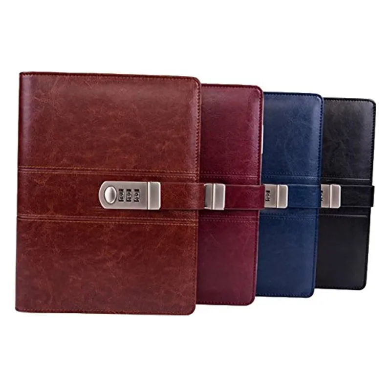 Refillable A5 6 Rings Binder Leather Agenda Black Leather Diary Cover