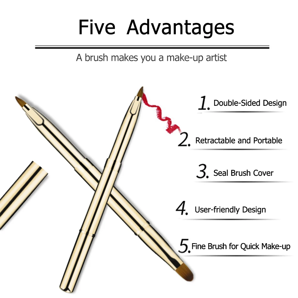 Doublesided Retractable Lip Brush Travel Lipstick Gloss Makeup Brush