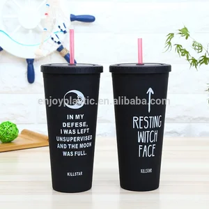 Image of 24oz Black Frosted Plastic Straw Tumbler Cup with Lids