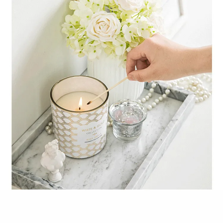 

mouth blown borosilicate white glass candle jar with wood base