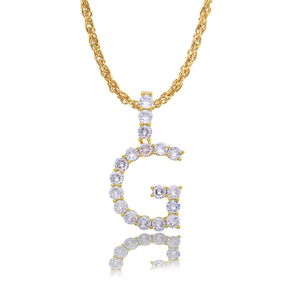 

Fashion Luxury Hiphops Jewelry 5mm Cubic Zirconia Letter Necklace Iced Out Bling Bling CZ Letter Necklace