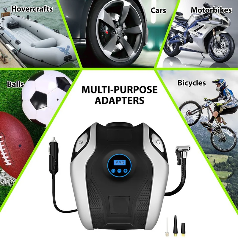 150PSI Electric Tire Inflator Portable Air Compressor with Digital Display and Emergency LED Lighting