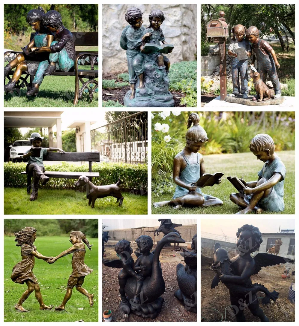 Boy And Girl Playing Swing Bronze Sculpture For Garden