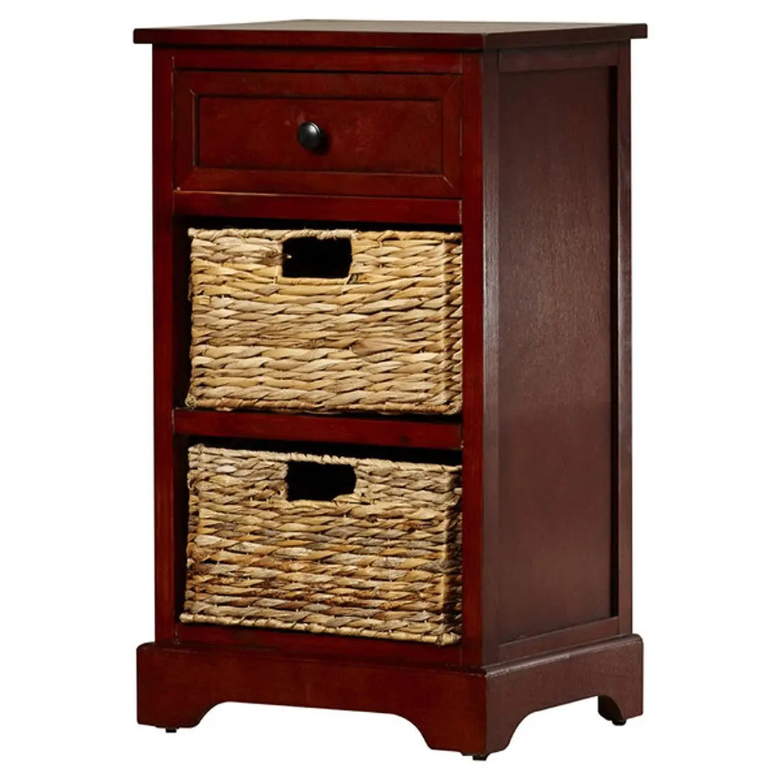 Nonatum Storage End Table- It Has 3 Drawers - Comes with Rattan Wicker Baskets - Rectangular Shape (Dark Cherry)
