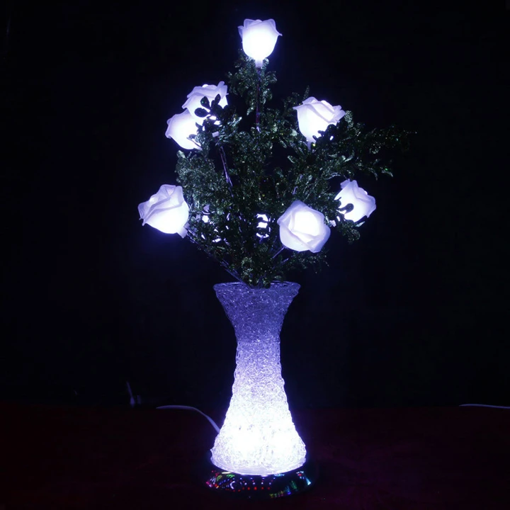 3w Power Led Light Up Decorative Rose Glass Vase For Wall