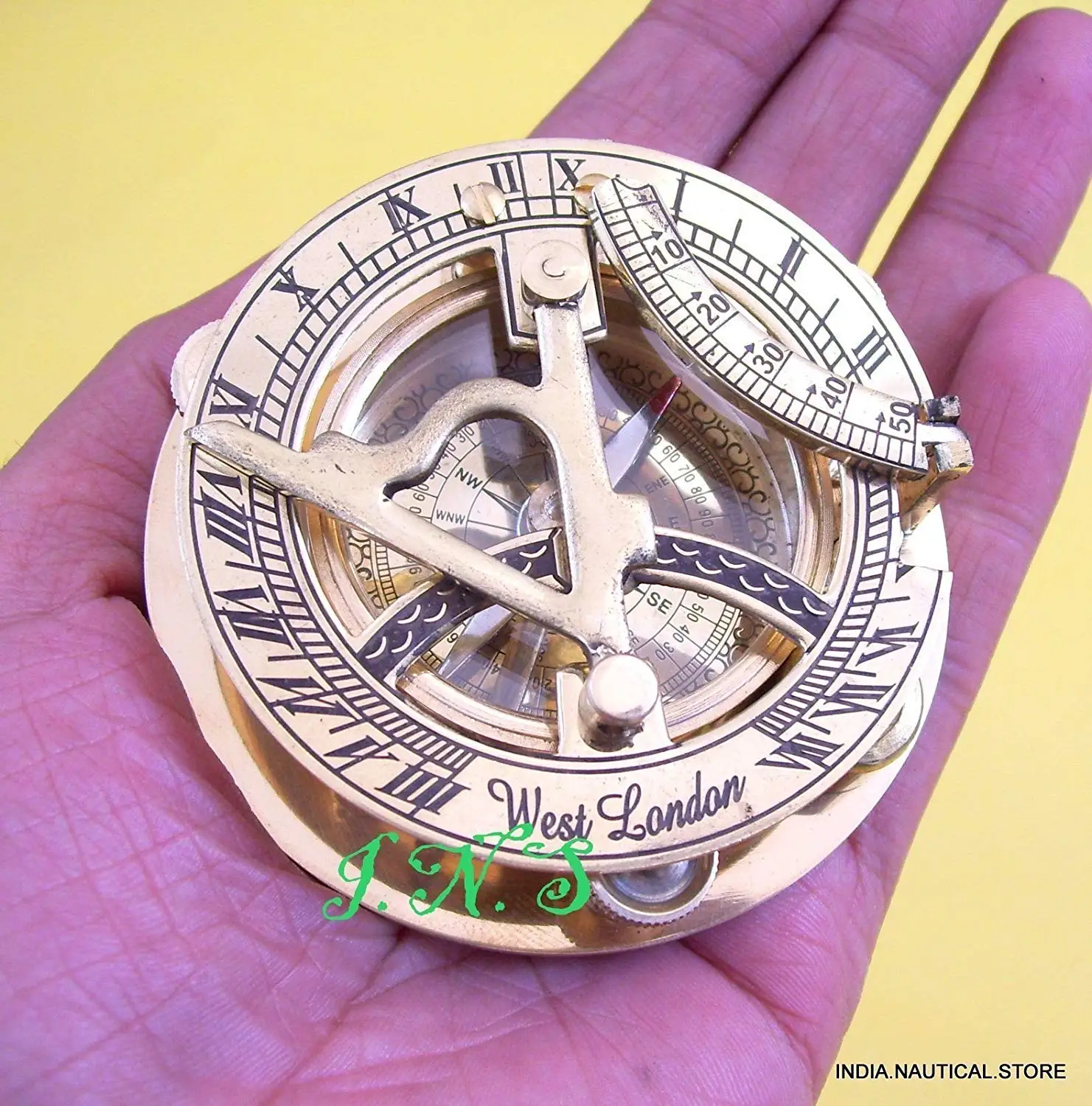 Arsh Nautical Nautical Collectible Compass Brass Pocket Vintage West London Maritime Sundial D 5977