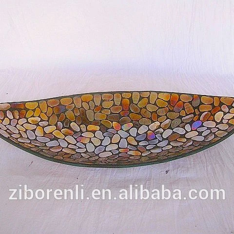 promotional glass mosaic amber candle plate boat shape