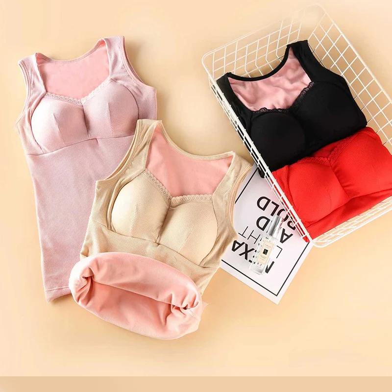 
hot sell winter womens lace trim bra camisole shapewear ladies thermal underwear for women 