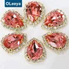 factory hot sale rhinestones button AB color teardrop with D claw sew on rhinestone for wedding dress