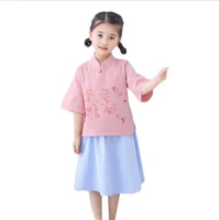 

Chinese hanfu clothing retro children printed kids girls clothing sets tang suit clothes girls