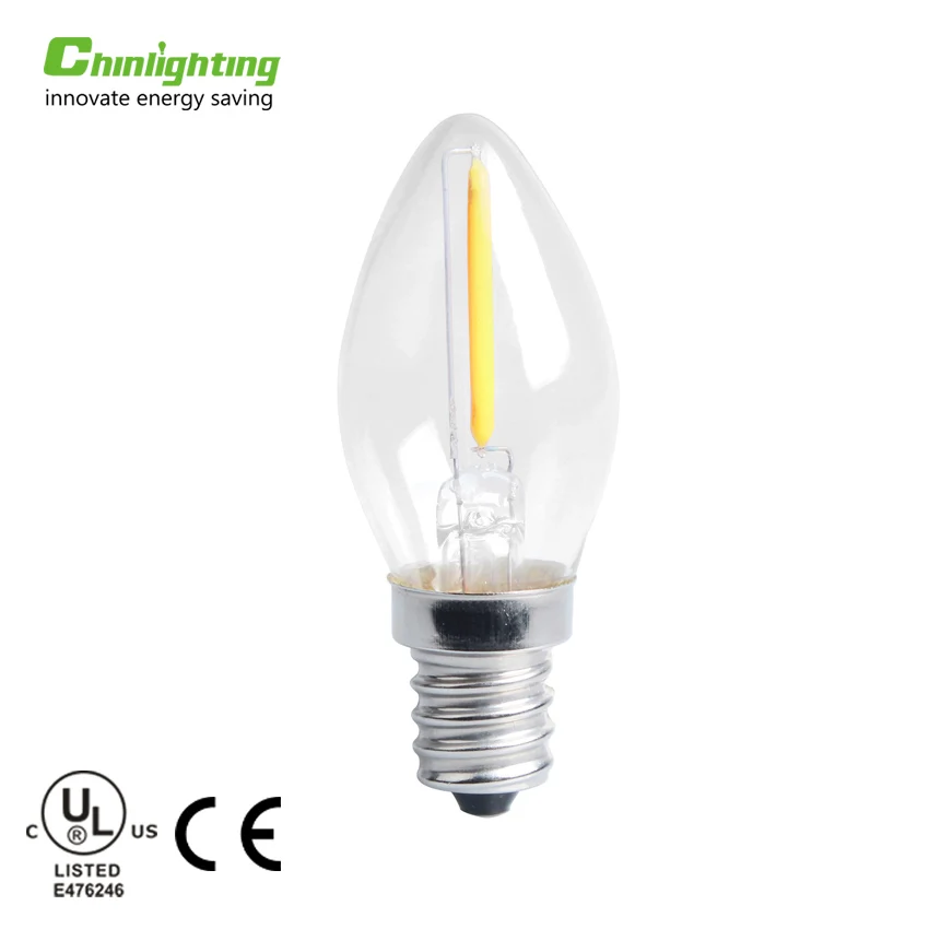 CUL CE RoHS Listed Chinlighting Mini LED Filament Bulb C7 0.6W E12 E14 Candelabra Base
