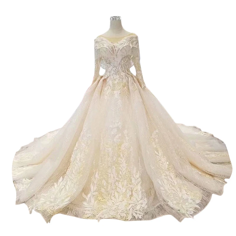 

LS201801 lace wedding dress patterns wedding dresses long sleeve long train wedding dress