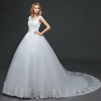 

New Arrival Korean Double Shoulder Wedding Dresses Long Train Vintage Lace Up Bridal Dress Wedding Gowns