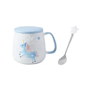 Image of New Unicorn Mug 3D Ceramic Coffee Cup Children Girl Boy Cute Creative Unicorn Mug With Lid