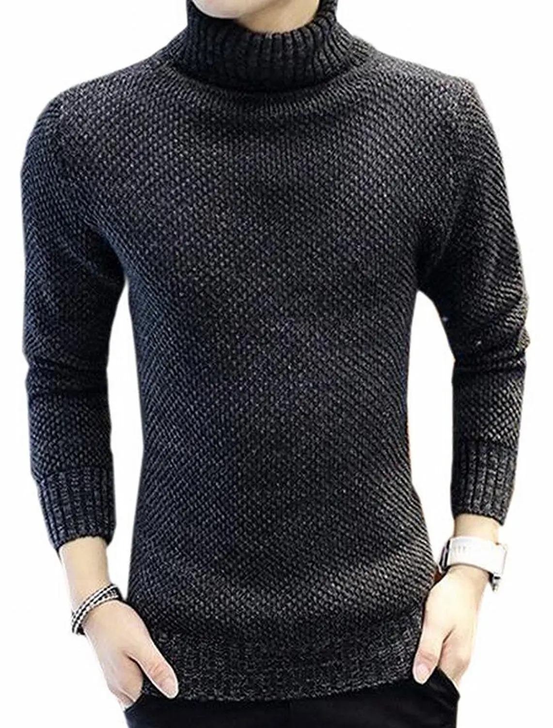 CBTLVSN Mens Casual Pullover Plus-Size Long-Sleeved Round Neck Slim Knit Sweater