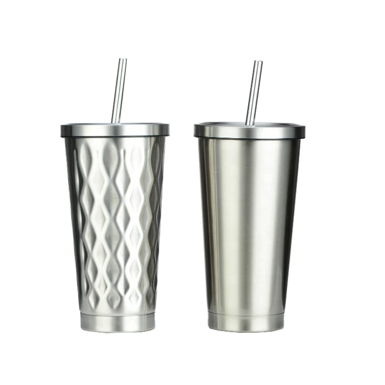

Double wall stainless steel tumbler with lid customized logo stainless steel straw coffee mug factory price wholesale, Any