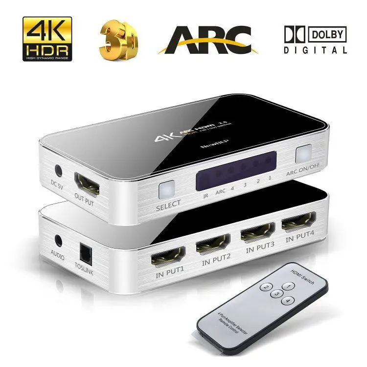 

4K@60Hz 3D 4x1 HDMI switch 4 in 1 out HDMI switcher Audio separation with HDR for PS4 STB Bluray DVD, Black