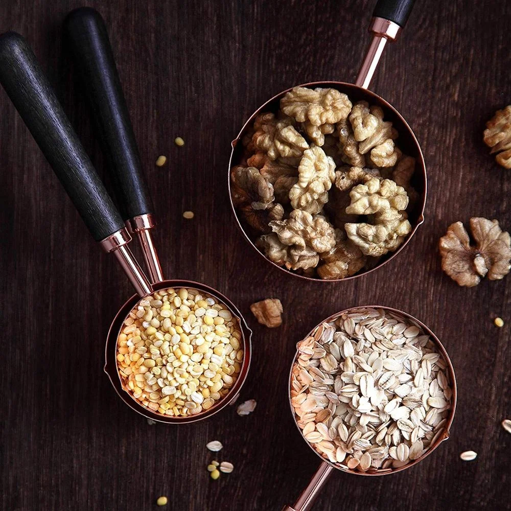 
LOW MOQ Measuring Cups and Spoons Set of 8/Gorgeous Stainless Steel ENGRAVED MEASURING&Heavy Duty with Walnut Handles Premium Copper Stainless Steel Measuring Cups and Spoons Set of 8