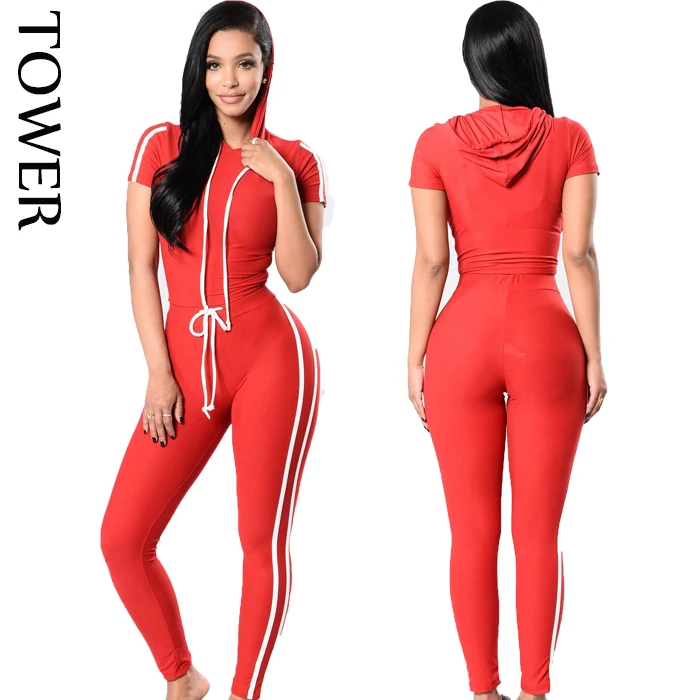 

2019 Hot Sale Sport Jumpsuit Side Stripe Jumpsuit For Women, Red;black;champagne
