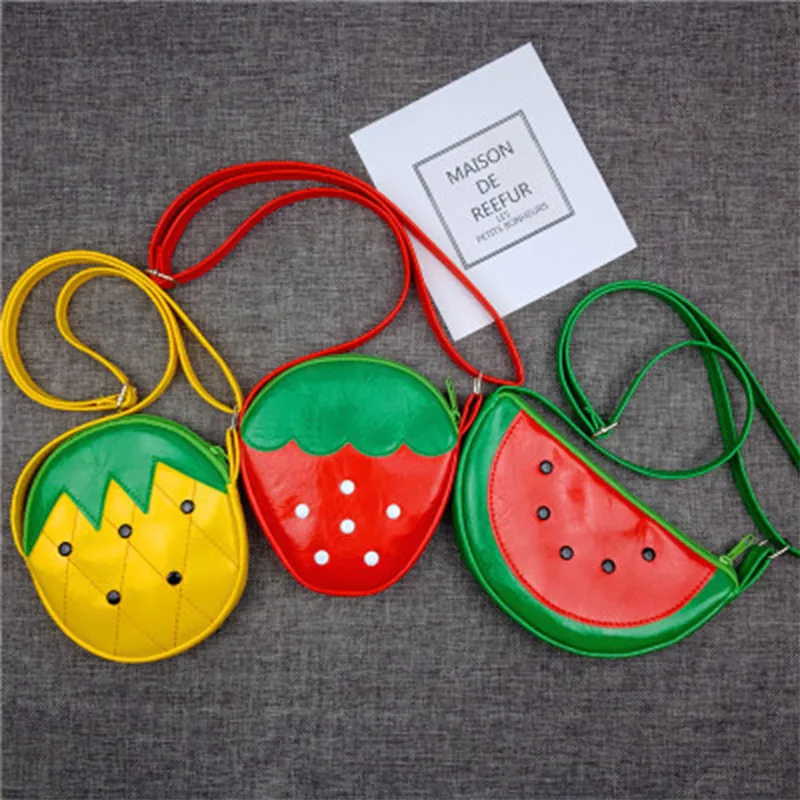 

Zogift cartoon cute pu leather strawberry watermelon pineapple single shoulder sling bag coin purse for kids, As pictures