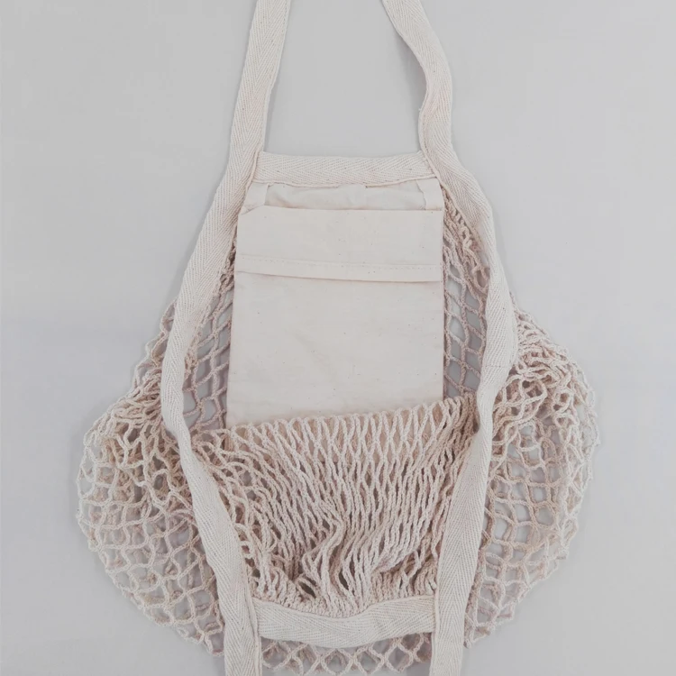 Eco-friendly Natural Food Vegetable Fruit Holder Bag 100% Cotton Portable Foldable Grocery Mesh Net Bag for Shopping