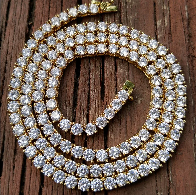 

Miss Jewelry Row White CZ Stone Mens Simple Tennis Diamond Necklace Chain, 14k 18k gold/rose gold/gun black/white gold