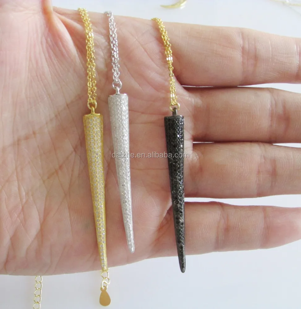 

high quality 925 sterling silver MICRO PAVE CZ silver women long necklace, Black