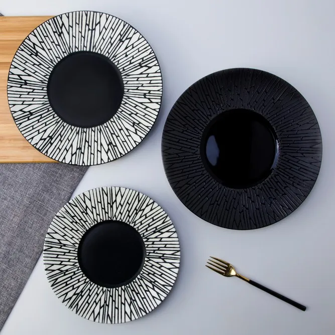product-Fine restaurant matte black ceramic plate porcelain tableware for dinner-Two Eight-img