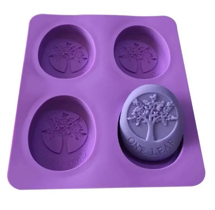 

4 Holes Olive Tree Pattern Handmade Silicone Soap Molds Soap Mold for Pudding Muffin Loaf, Purple